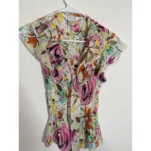 Vintage Allison Taylor Pleated Blouse Size M Colorful Ruffle Front Shirt